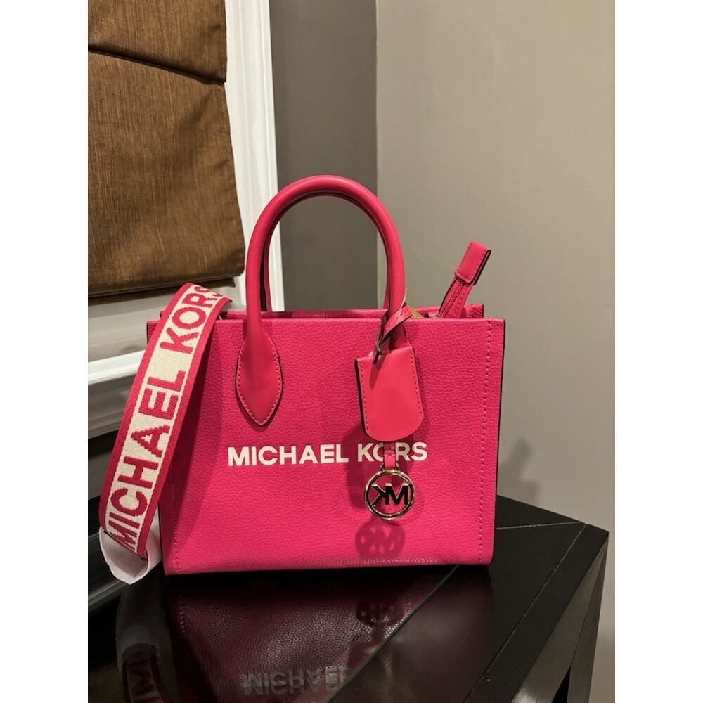 Michael Kors Mirella Small Shopper Tote Crossbody Leather Bag Electric Pink - Picture 4 of 6